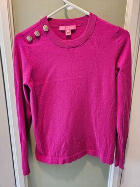 Lilly Pulitzer Pink Crewneck Sweater XS Rhinestone Buttons Preppy Classic
